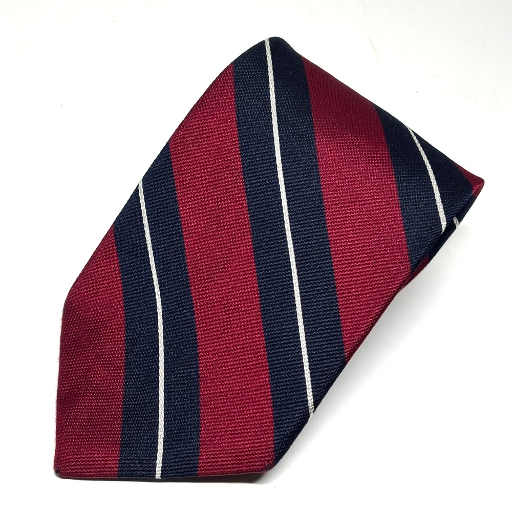 Brookville Collection Repp Tie Red‎ Blue Silk Striped USA Made Preppy Ivy League